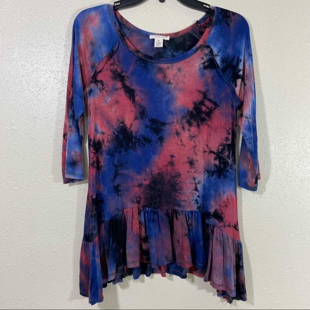 Westbound tie-dye Tunic blouse Sharkbite Hem red black blue Oversized To…